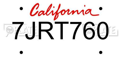 7JRT760 California License Plate