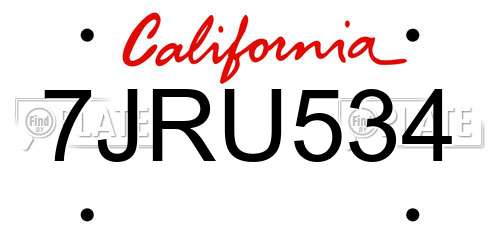 7JRU534 California License Plate