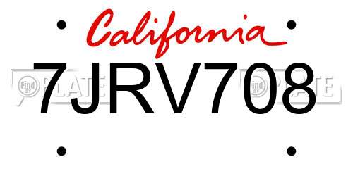 7JRV708 California License Plate