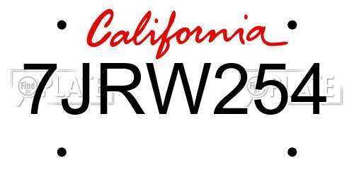 7JRW254 California License Plate