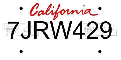 7JRW429 California License Plate