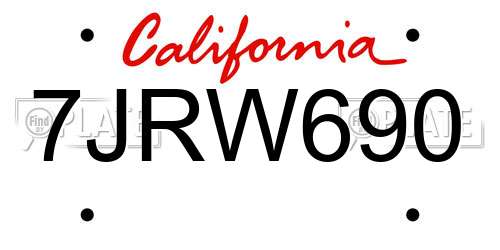 7JRW690 California License Plate