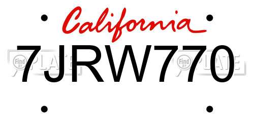 7JRW770 California License Plate