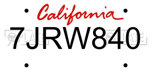 7JRW840 California License Plate