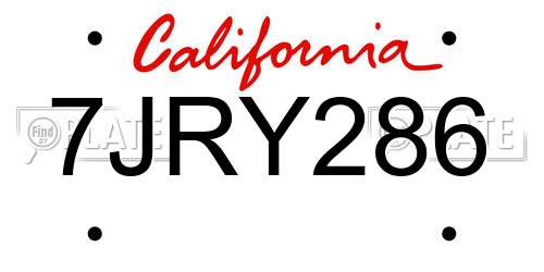 7JRY286 California License Plate
