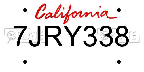 7JRY338 California License Plate