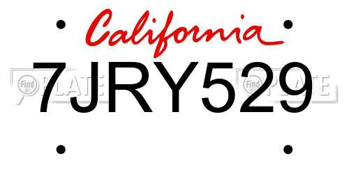 7JRY529 California License Plate