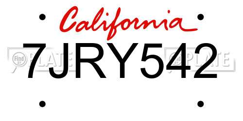 7JRY542 California License Plate