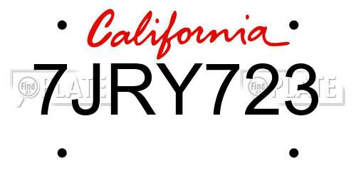 7JRY723 California License Plate