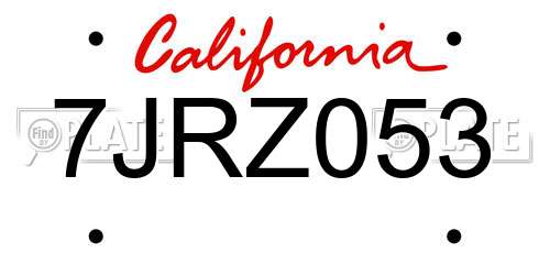 7JRZ053 California License Plate