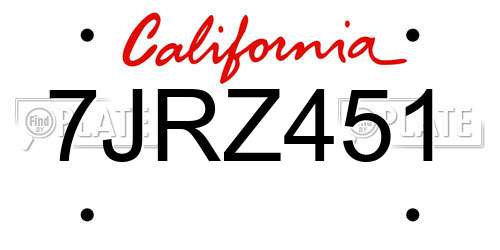 7JRZ451 California License Plate