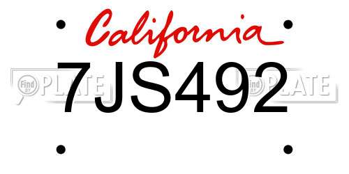 7JS492 California License Plate