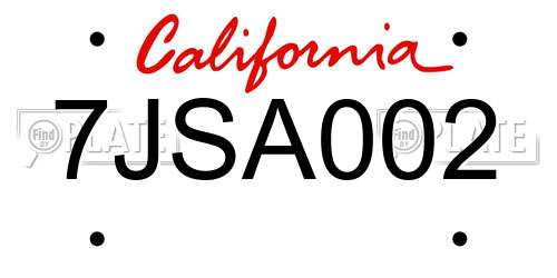 7JSA002 California License Plate