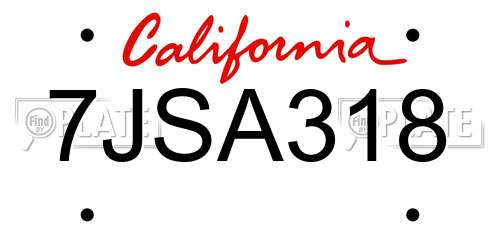 7JSA318 California License Plate