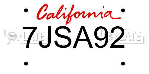 7JSA92 California License Plate