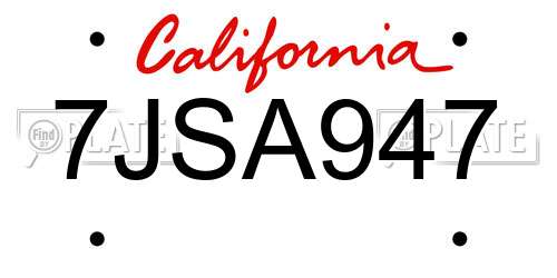 7JSA947 California License Plate