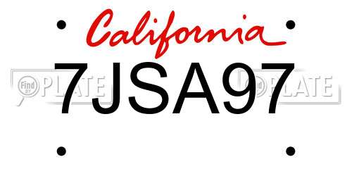 7JSA97 California License Plate