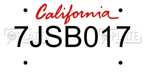 7JSB017 California License Plate