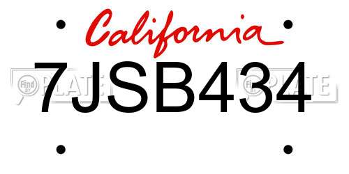 7JSB434 California License Plate
