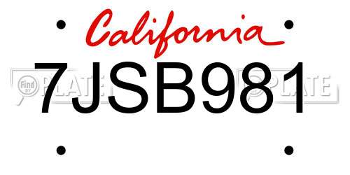 7JSB981 California License Plate