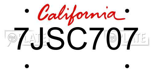 7JSC707 California License Plate