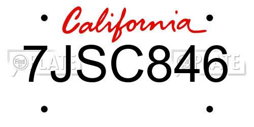 7JSC846 California License Plate