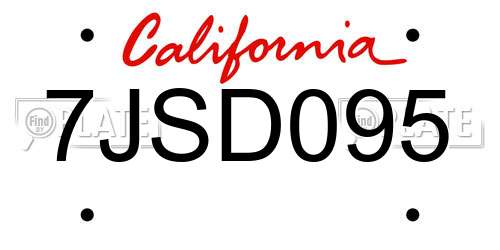 7JSD095 California License Plate