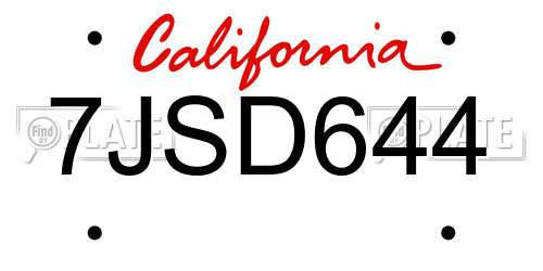 7JSD644 California License Plate