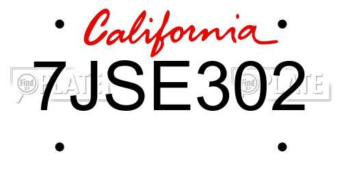 7JSE302 California License Plate