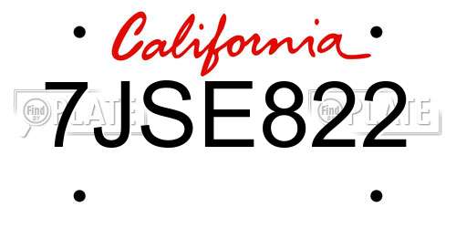7JSE822 California License Plate