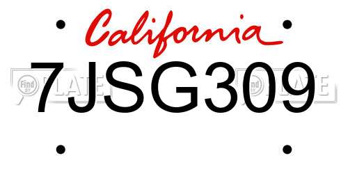 7JSG309 California License Plate