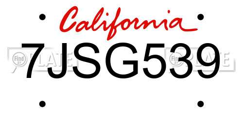 7JSG539 California License Plate