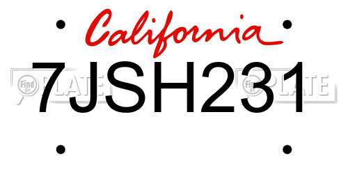 7JSH231 California License Plate