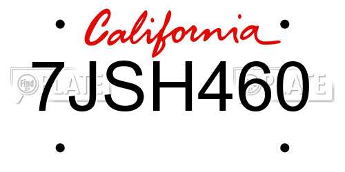7JSH460 California License Plate