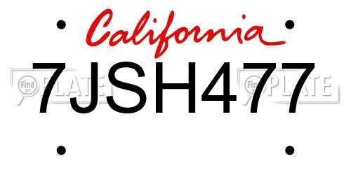 7JSH477 California License Plate
