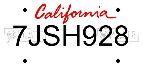 7JSH928 California License Plate