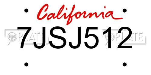 7JSJ512 California License Plate