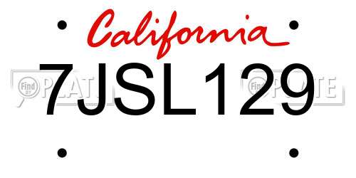 7JSL129 California License Plate