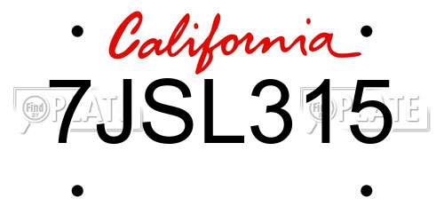 7JSL315 California License Plate