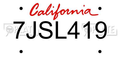 7JSL419 California License Plate