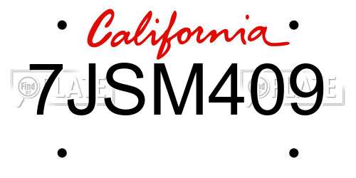 7JSM409 California License Plate