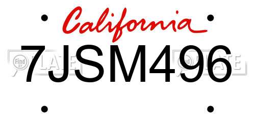 7JSM496 California License Plate