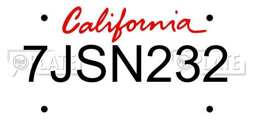 7JSN232 California License Plate