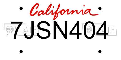 7JSN404 California License Plate