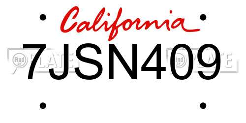 7JSN409 California License Plate
