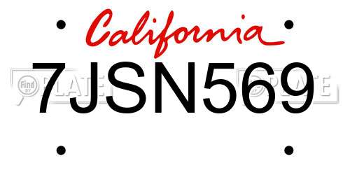 7JSN569 California License Plate