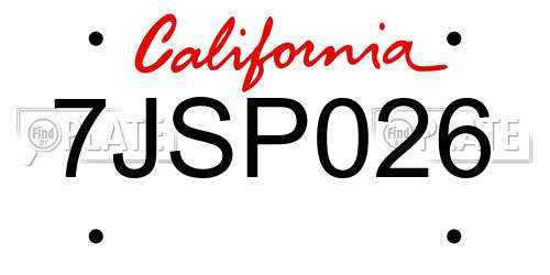 7JSP026 California License Plate