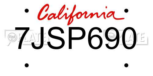 7JSP690 California License Plate