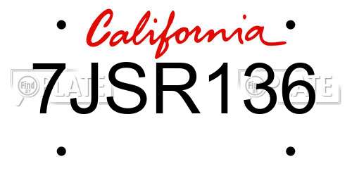 7JSR136 California License Plate