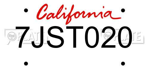 7JST020 California License Plate